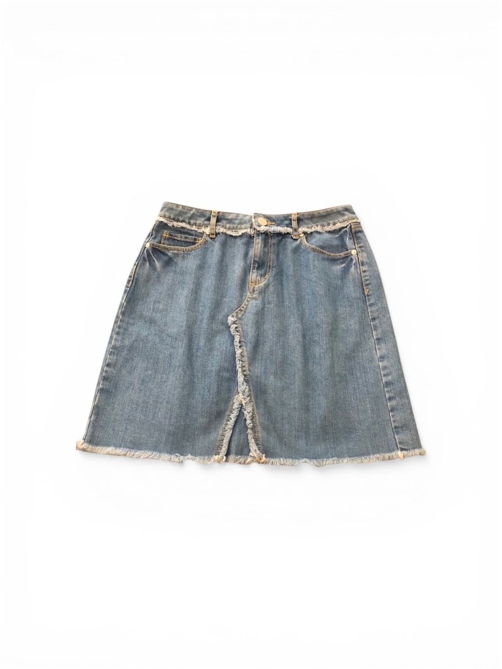 LOFT Denim Blue Distressed Hem Mini 90’s Style Skirt Size 2 Western style